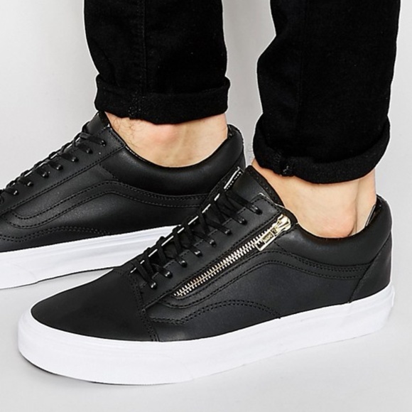 vans black leather sneakers